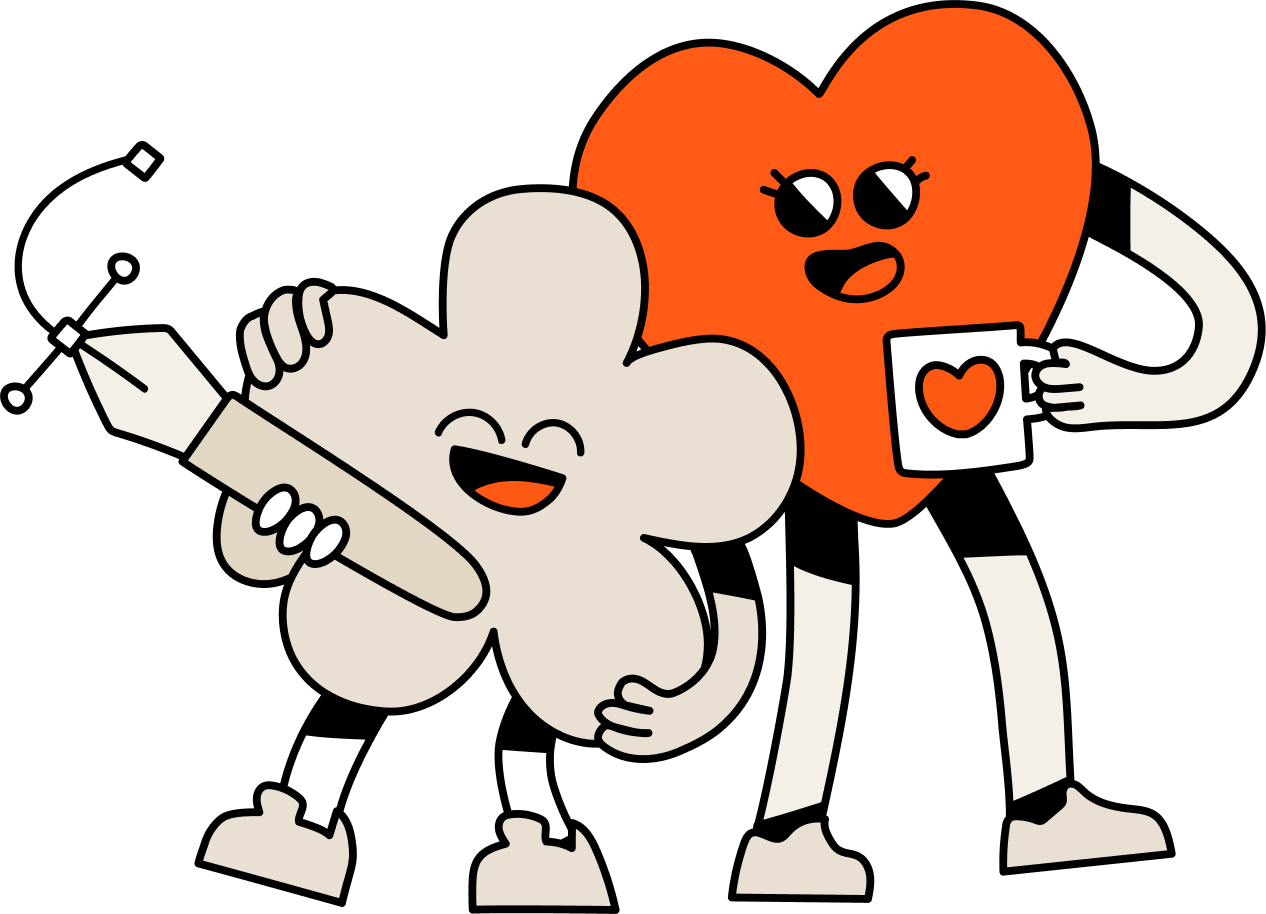 Image of two Fi-Fy's characters hugging'